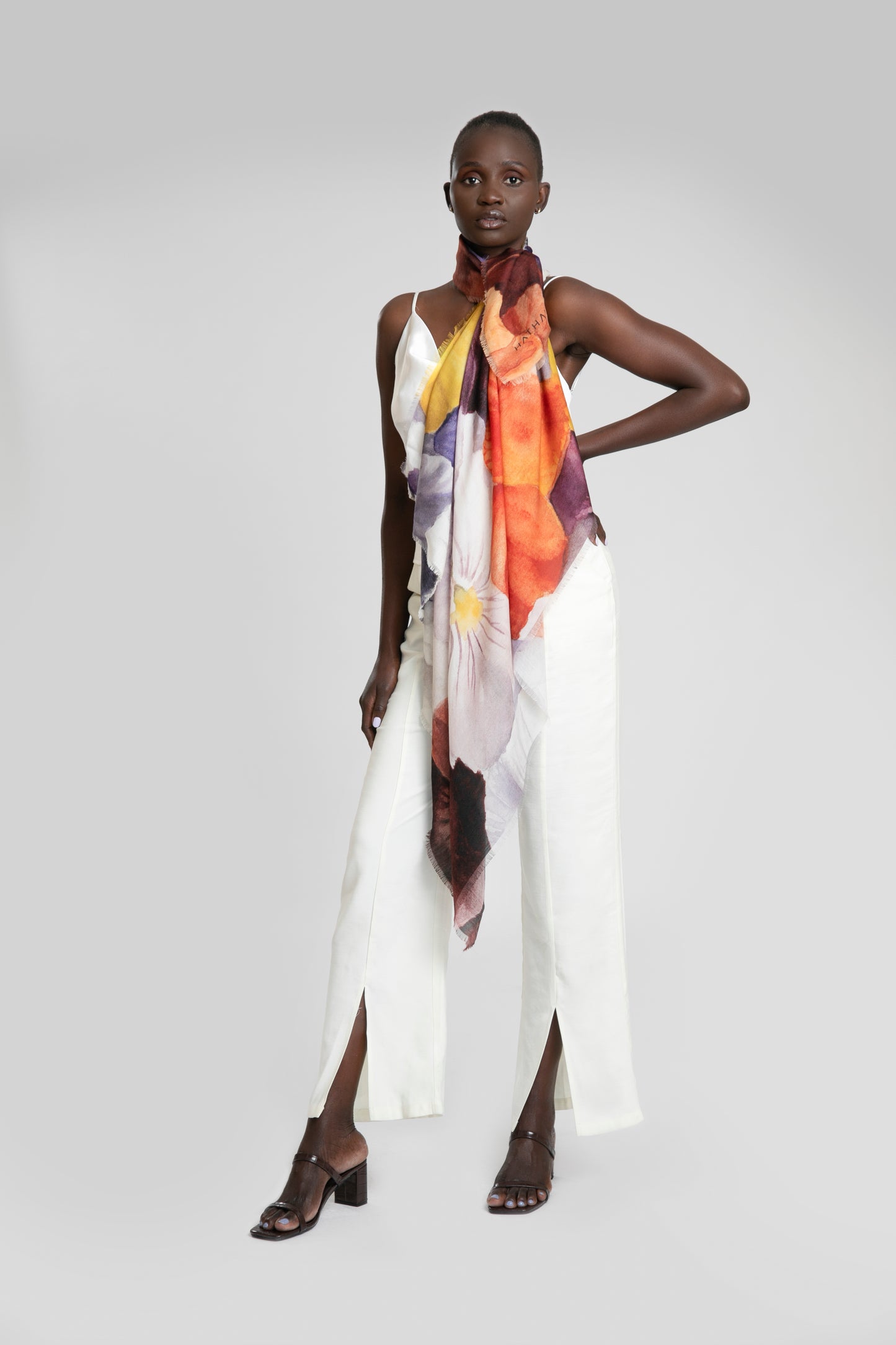 Pansy Bliss - Wool Silk Blend Shawl Scarf