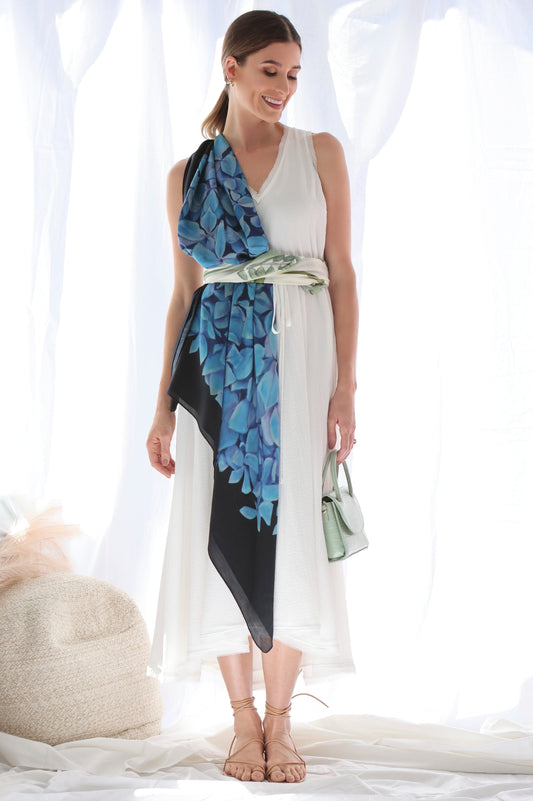 Hydrangea Joy - Wool Silk Blend Shawl Scarf