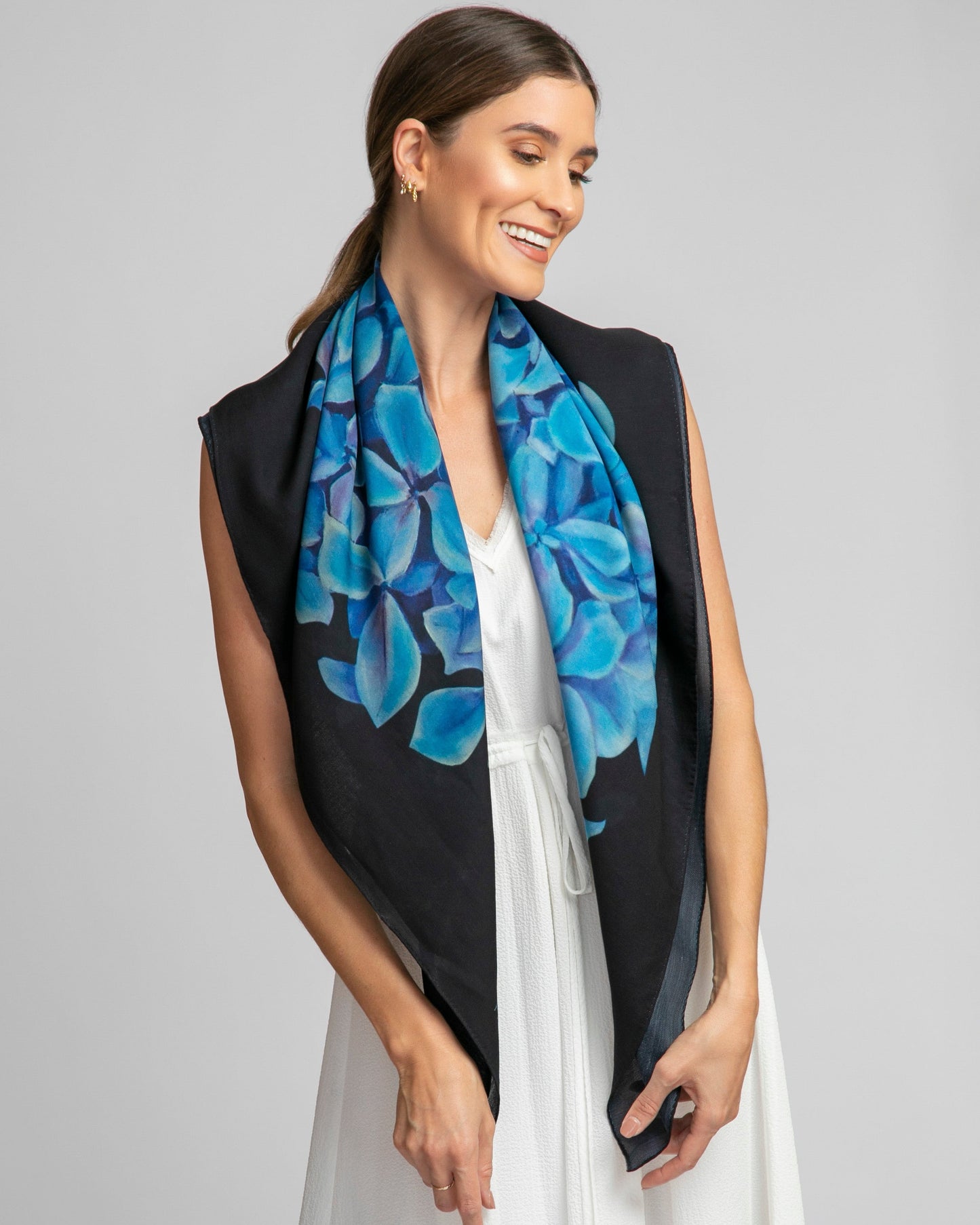Hydrangea Joy - Wool Silk Blend Shawl Scarf