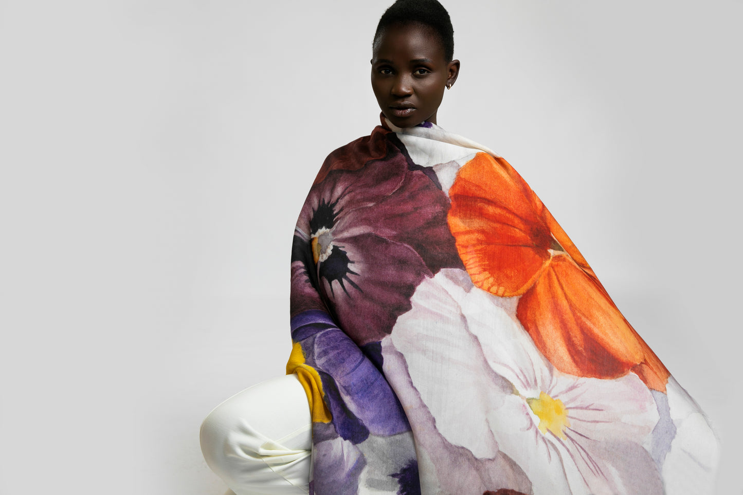 Pansy Bliss -  Wool Silk Blend Shawl Scarf