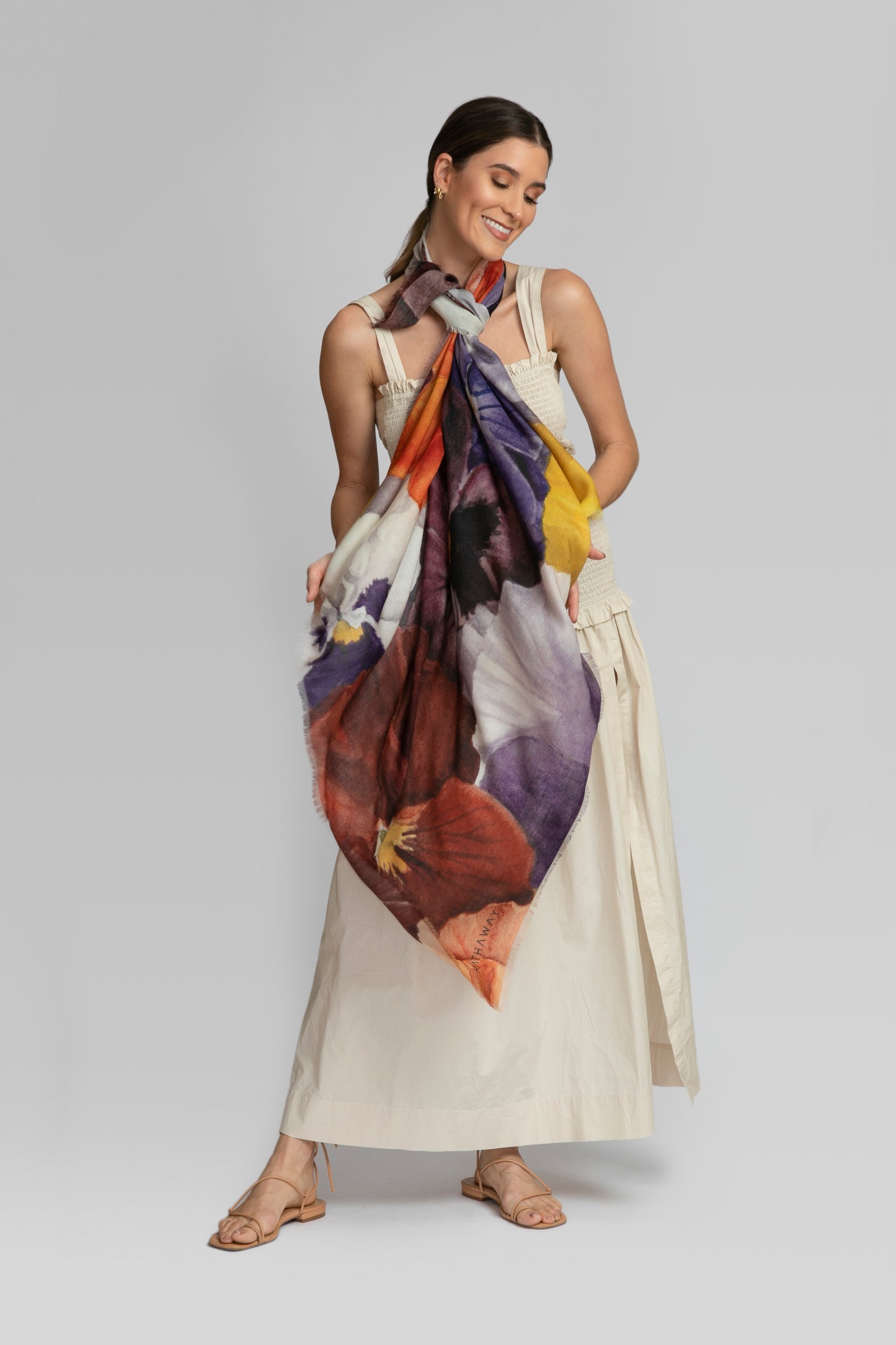 Pansy Bliss -  Wool Silk Blend Shawl Scarf