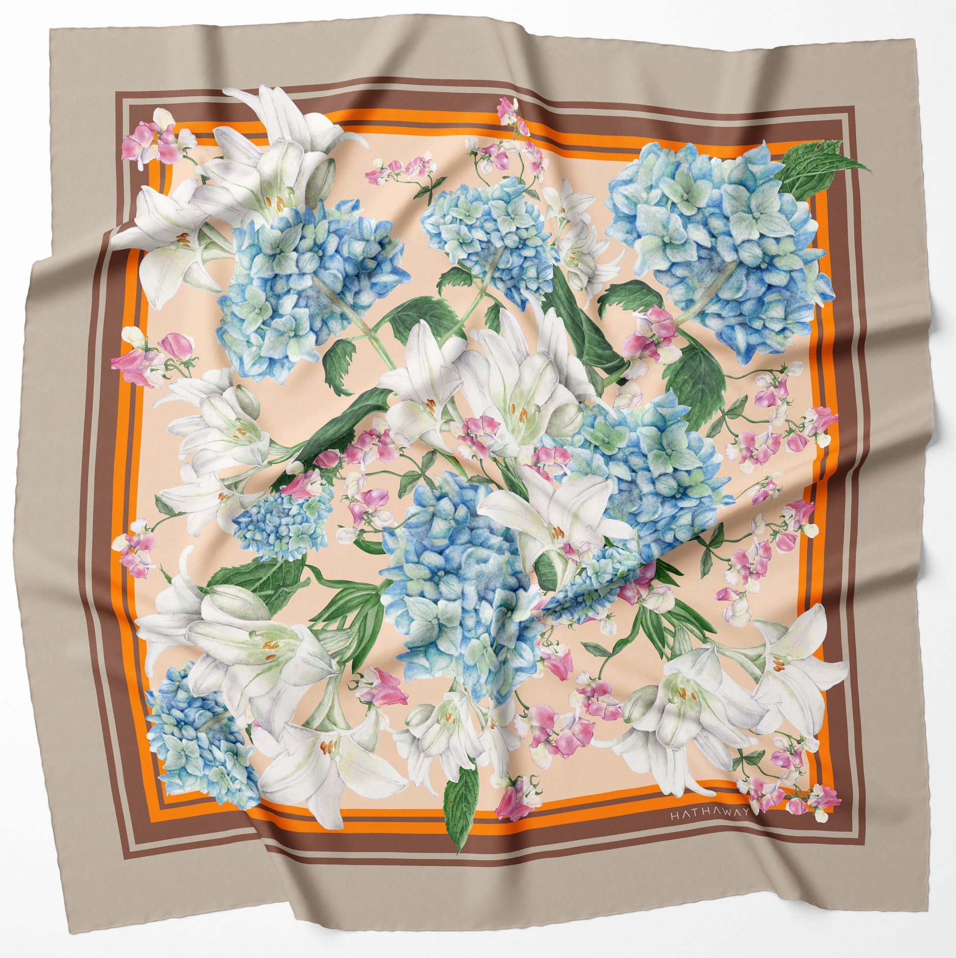 Floral Fantasy - Tan Silk Scarf