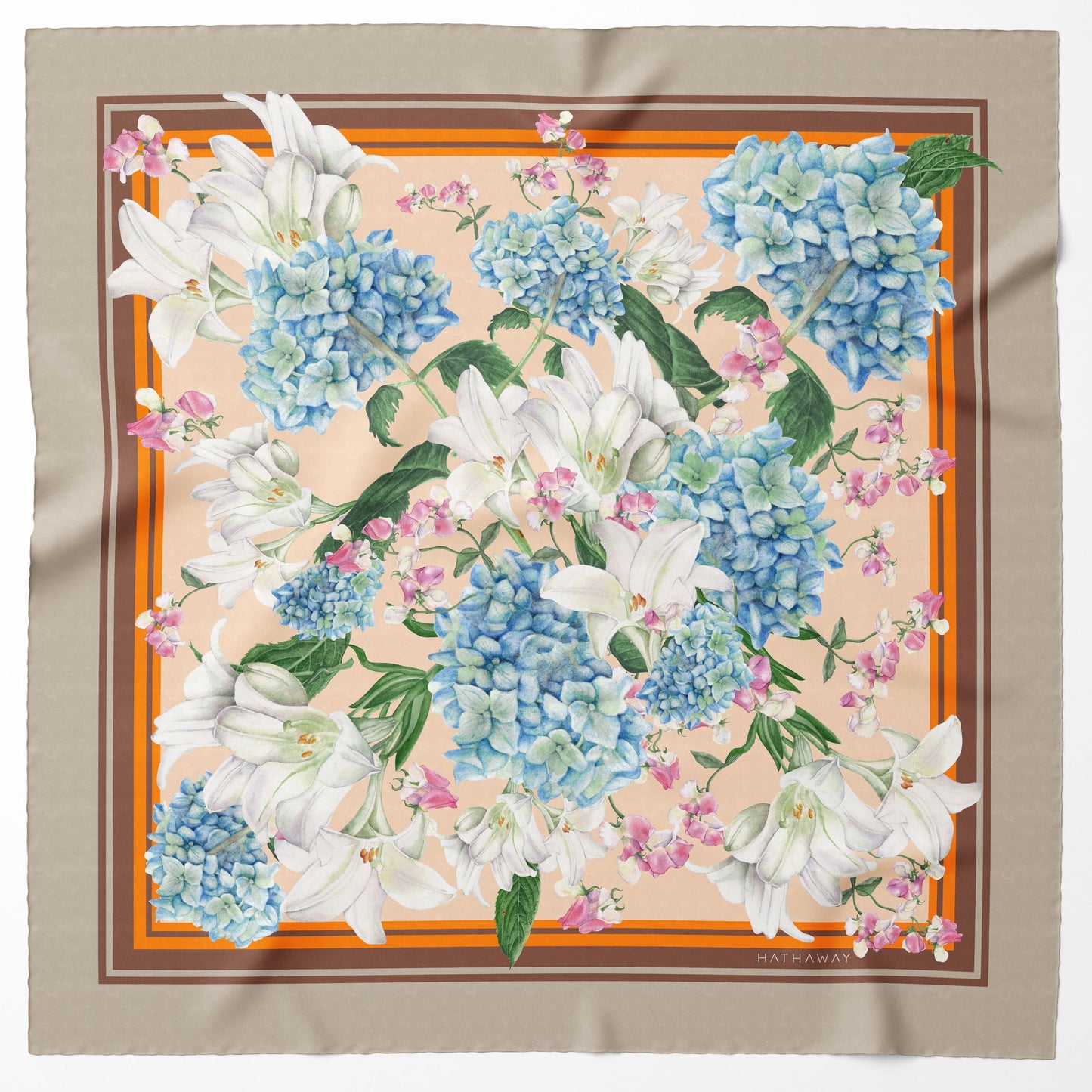 Floral Fantasy - Tan Silk Scarf flat
