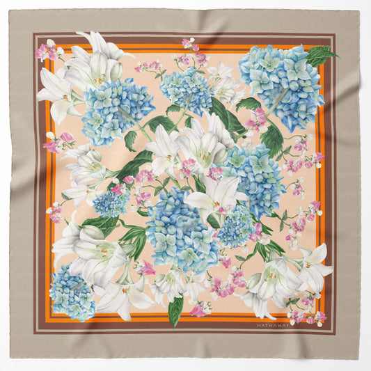 Floral Fantasy - Tan Silk Scarf flat